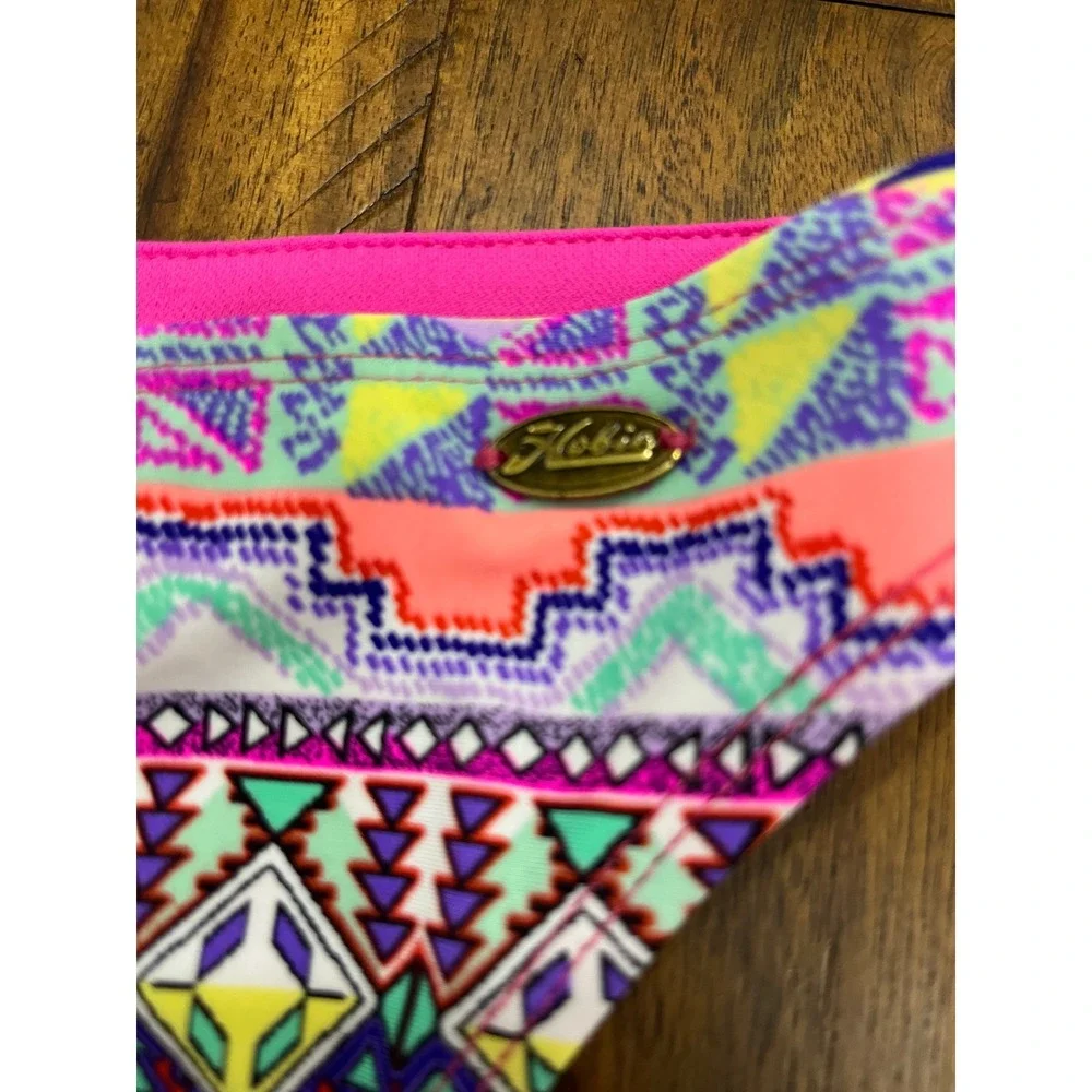 Hobie Bikini Bottom Women XL Multi Color New Tribal Print Pom Pom Trim‎ Swimwear